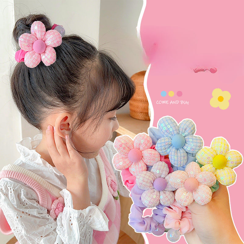 Wholesale Cute Sequin Flower Fabric Hair Scrunchies